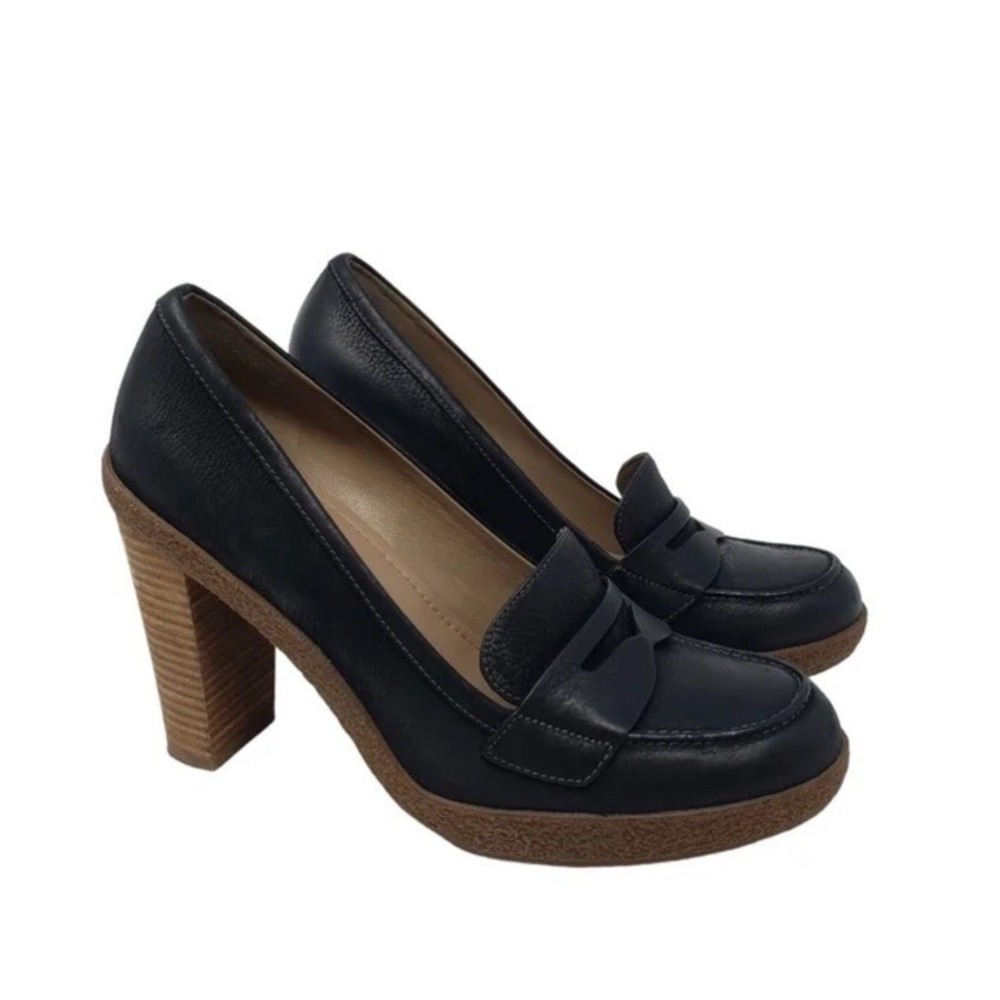 ECCO Womens Black Leather Slip On Classic Pumps Heels Casual Shoes Size 37